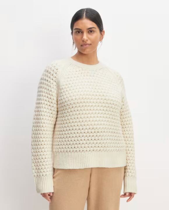 Everlane Sweaters - Everlane Womens Cloud Oversized Crew Sweater Small Cream Bone Textured Knit NWOT